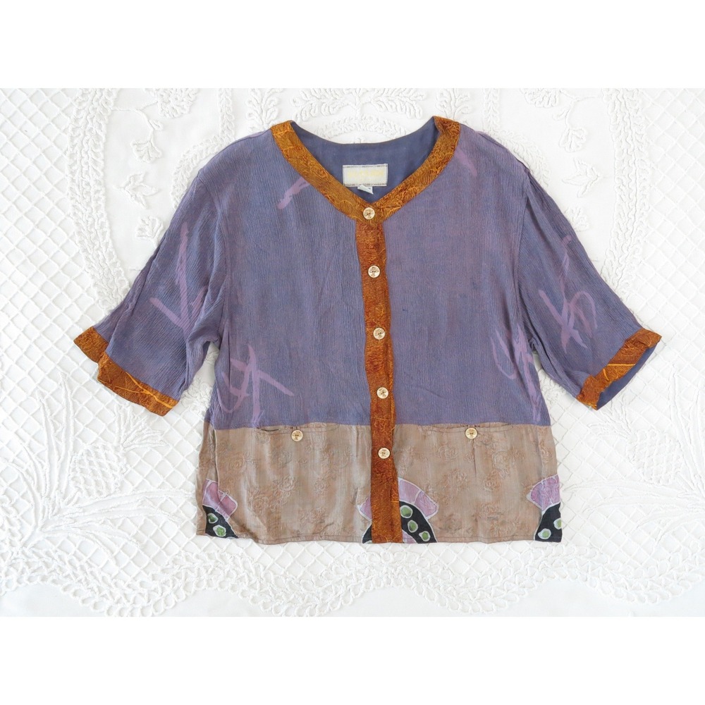 Vintage 90s Kusnadi Art to Wear Rayon Batik Button Up Blouse Cardigan One Size